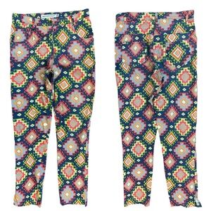 Gretchen Scott Navy Red Southwestern Aztec Print Pocket Zipper Fly Pants Medium